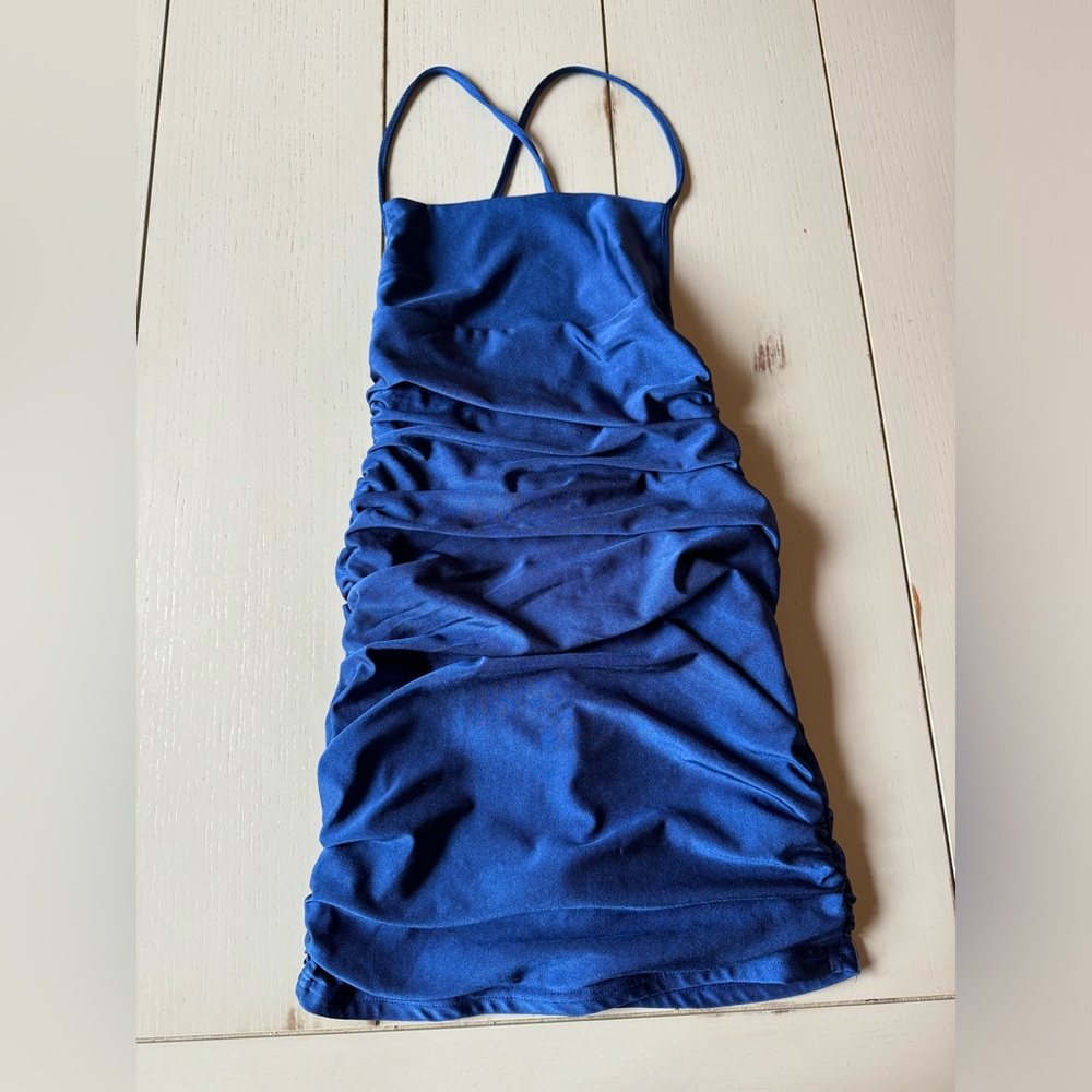 Royal blue ruched HOCO Lucy in the Sky mini dress